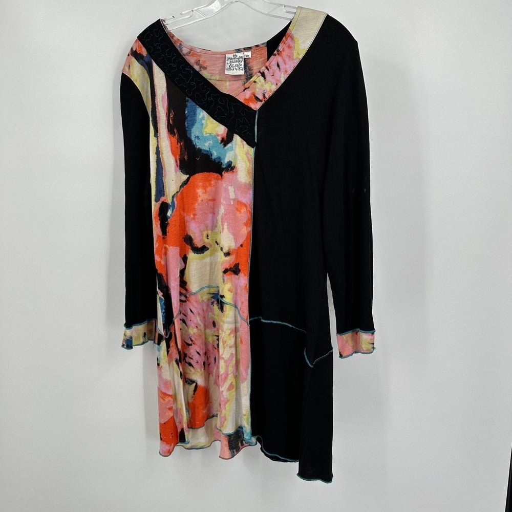 Parsley & Sage Womens Boho Arts Tunic Top Size XL Colorful Patchwork Eclectic